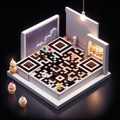 Isometric Pastry Workshop Diorama QR Code for Restaurant Menus