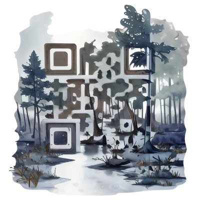 Туманный зимний лес в акварели: QR-код для стикеров