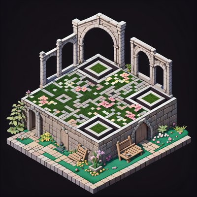 Isometric Monastery Garden Diorama QR Code Art