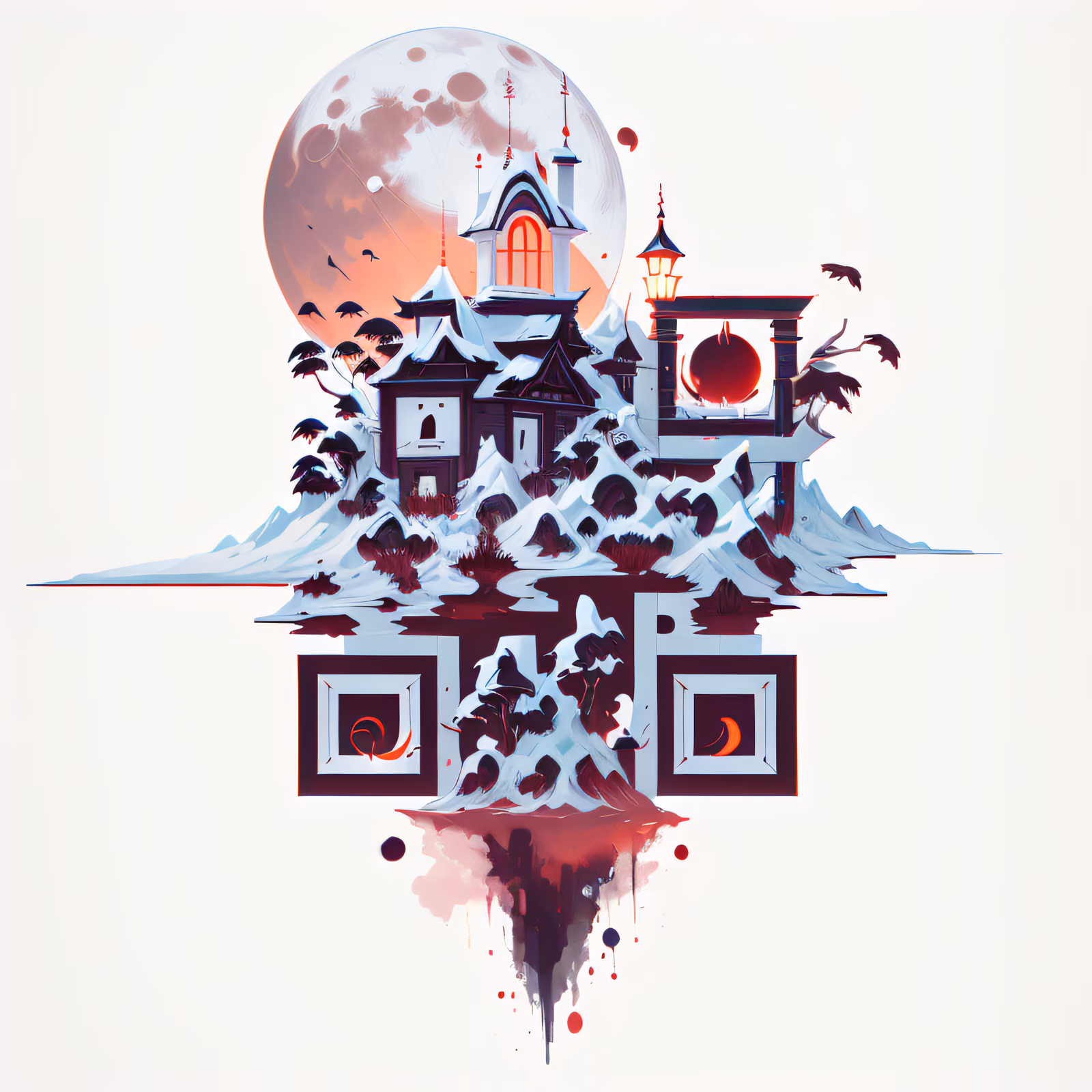 Заснеженный дом с привидениями и кровавой луной: QR-код — изображение 1