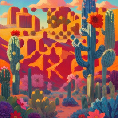 Desert Cactus Sunset Painting QR Code Art