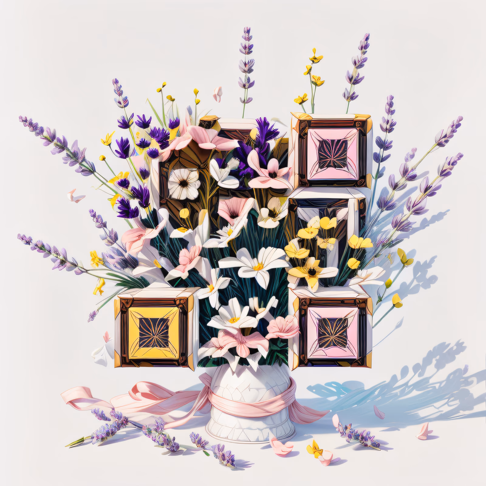 粉彩野花花束3D二维码艺术 — 图片 1