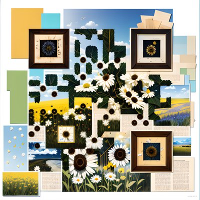 Полевые ромашки, бумажный коллаж, QR-код