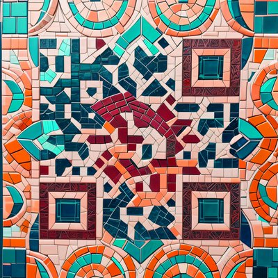Teal Coral Tile Mosaic QR Code Art