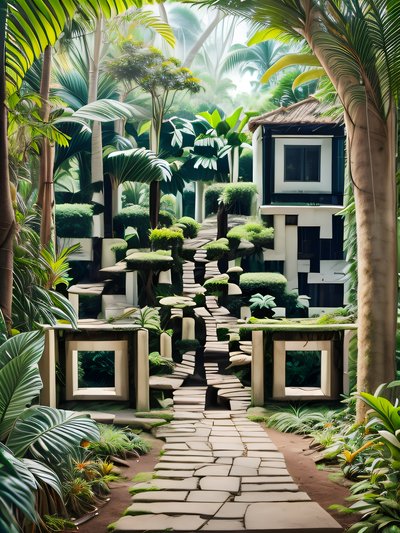 Tropical Garden Pathway Photo QR Code Art