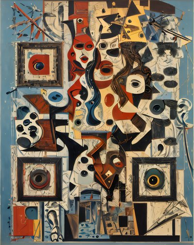 Cubist Fragmented Faces and Eyes QR Code Art