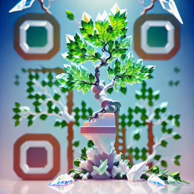 Crystal Leaf Bonsai Tree 3D QR Code Art — image 1