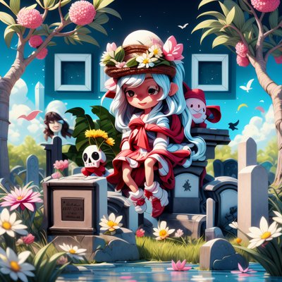 Chibi Girl Graveyard Cartoon QR Code for Posters