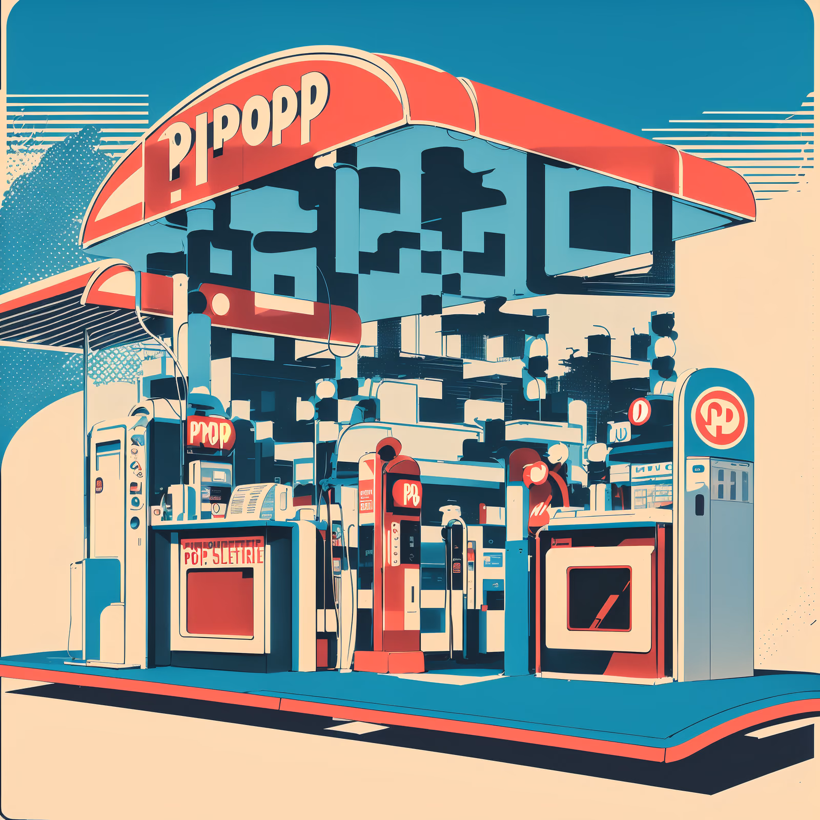 Retro Gas Station Pop Illustration QR Code for Posters — image 1