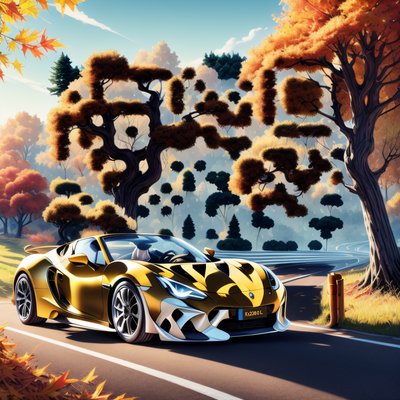 Yellow Sports Car Autumn Road QR Code Art