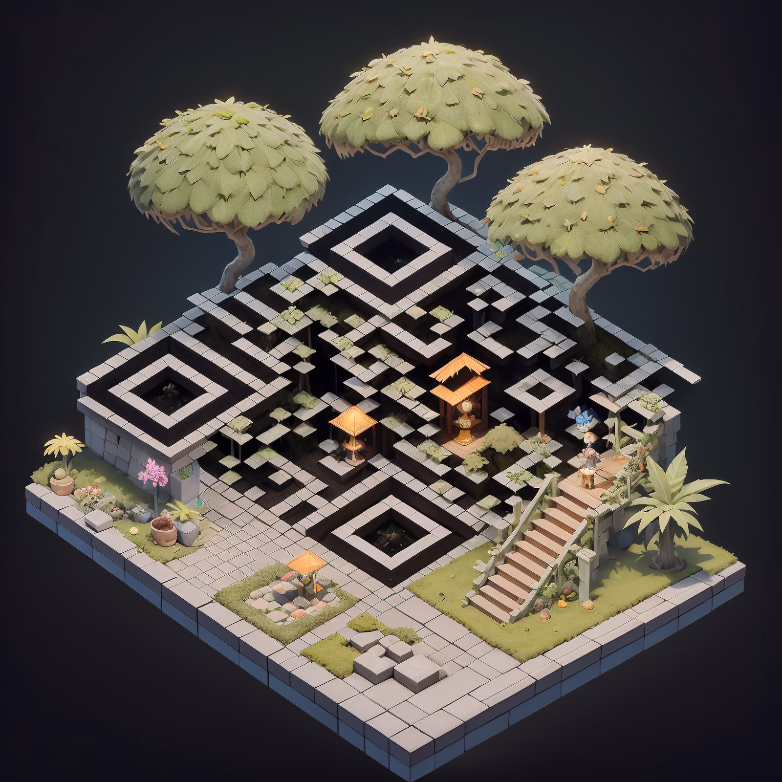 Jungle Shrine Isometric Diorama QR Code for Posters — image 1