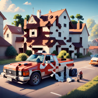 Tow Truck Suburban Street Painting QR Code for Posters — image 1