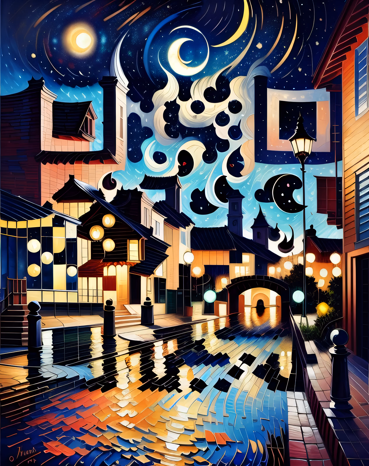 Starry Night Town Impressionist QR Code Art — image 1