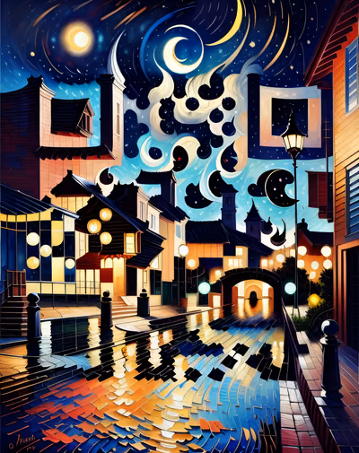 Starry Night Town Impressionist QR Code Art — image 1