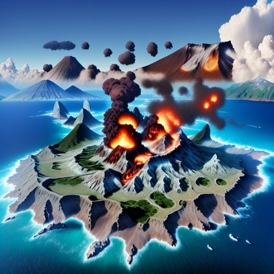 Erupting Volcano Island Digital Painting QR Code for Posters