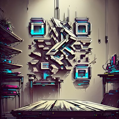 Cyberpunk Tech Room Interior QR Code Poster