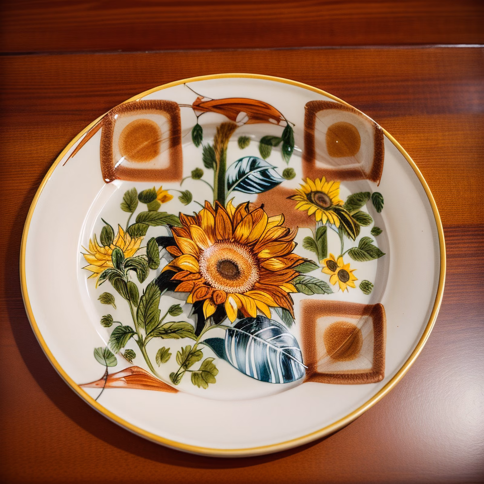 Sunflower Painted Ceramic Plate Flowers QR Code for Restaurant Menus — image 1