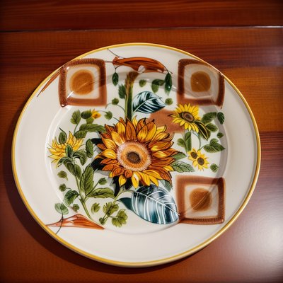 Sunflower Painted Ceramic Plate Flowers QR Code for Restaurant Menus