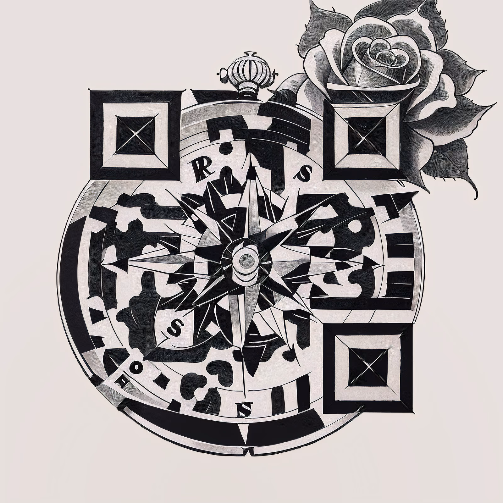 Compass and Rose Ink Tattoo QR Code for Temporary Tattoos — image 1