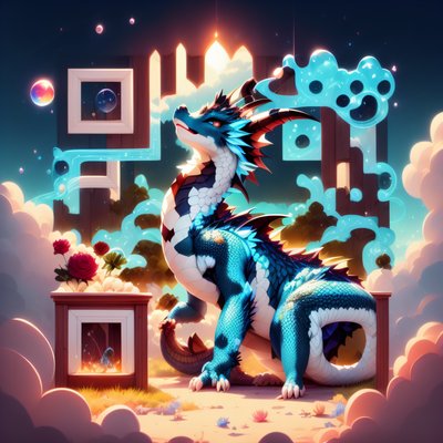Blue Dragon Fantasy Digital Painting QR Code for Posters