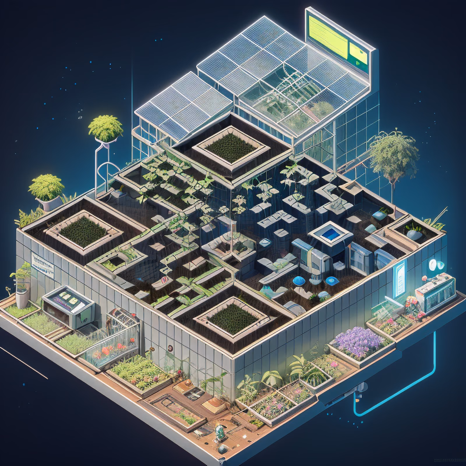 Isometric Rooftop Greenhouse Biopunk QR Code for Posters — image 1
