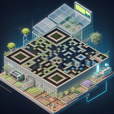 Isometric Rooftop Greenhouse Biopunk QR Code for Posters