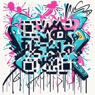 Pink and Cyan Graffiti Lettering QR Code for Stickers