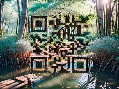 Mangrove Forest Boardwalk Photography QR Code Art
