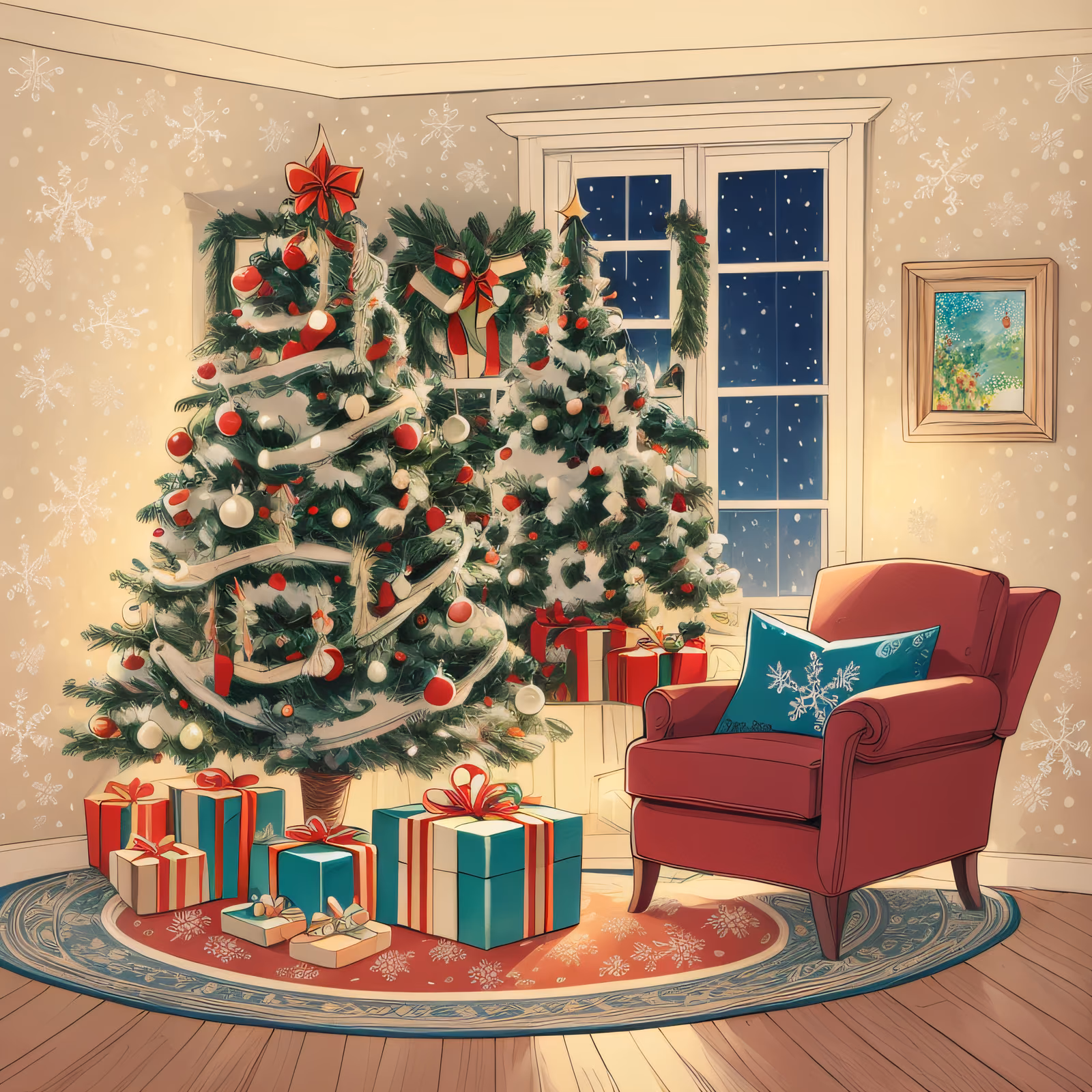 Christmas Living Room Comic QR Code for Greeting Cards — image 1