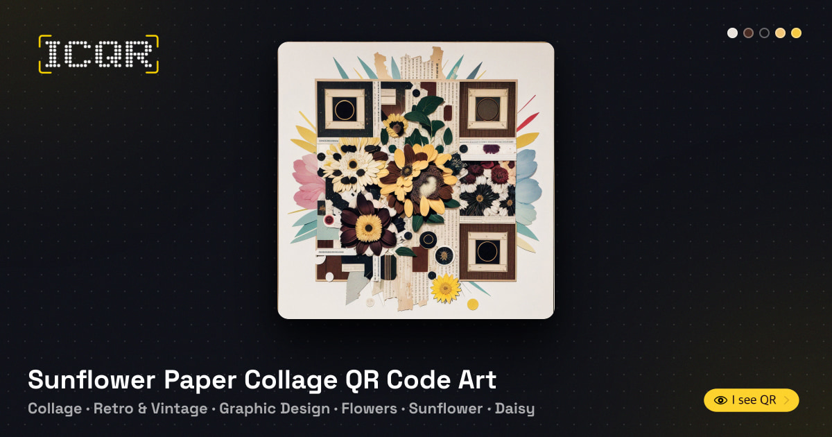 Sunflower Paper Collage QR Code Art • ICQR