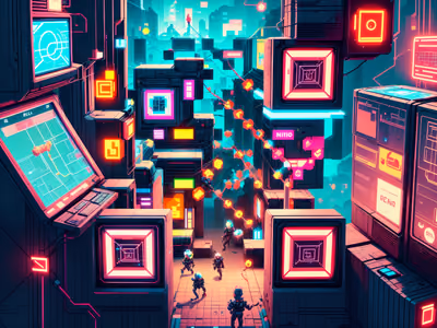 QR-код в стиле киберпанк игрового арта про взлом для постеров — изображение 1