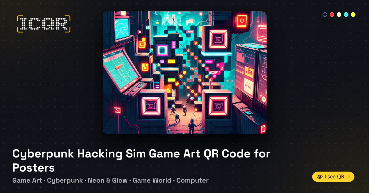 Cyberpunk Hacking Sim Game Art QR Code for Posters • ICQR