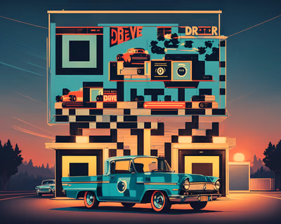 Retro Drive-In Theater Illustration QR Code for Posters — image 1
