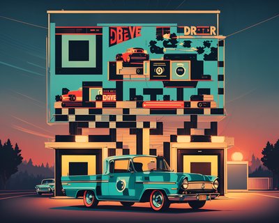 Retro Drive-In Theater Illustration QR Code for Posters