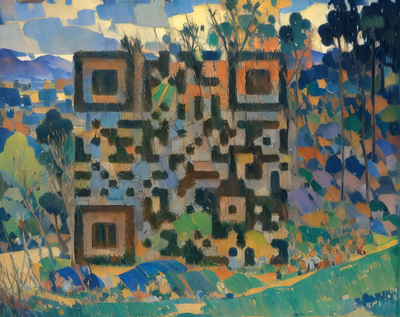 Countryside Hills Post-Impressionist QR Code Art — image 1