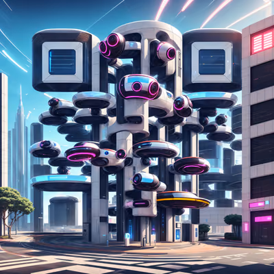 Hoverpod Parking Tower Retrofuturism QR Code for Posters — image 1