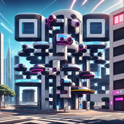 Hoverpod Parking Tower Retrofuturism QR Code for Posters
