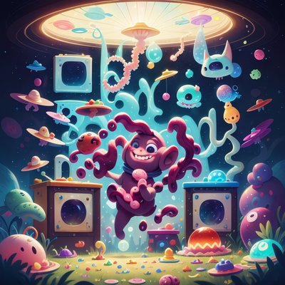 Smiling Tentacled Alien Cartoon QR Code for Posters