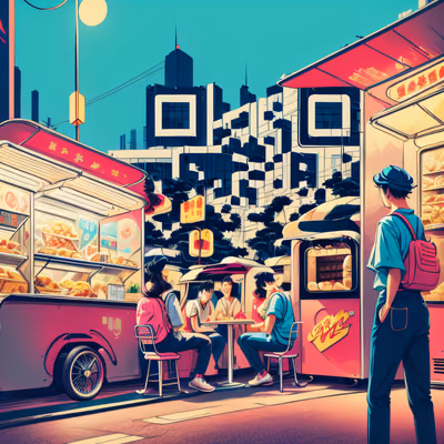 Гонконгская уличная тележка с едой: иллюстрация QR-код для плакатов — изображение 1