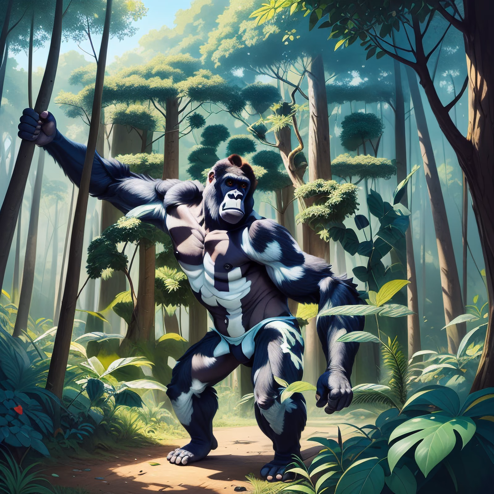Gorilla in Forest Digital Painting QR Code for Posters — image 1