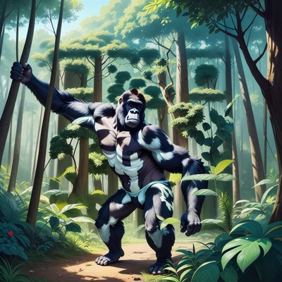 Gorilla in Forest Digital Painting QR Code for Posters
