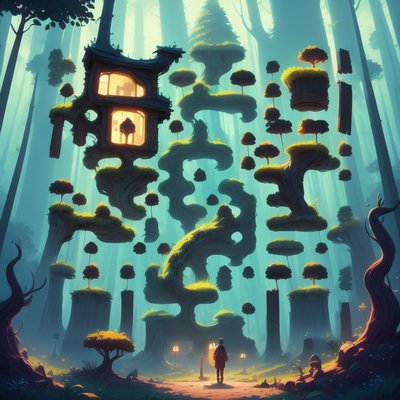 Misty Forest Treehouse Game Art QR Code for Posters