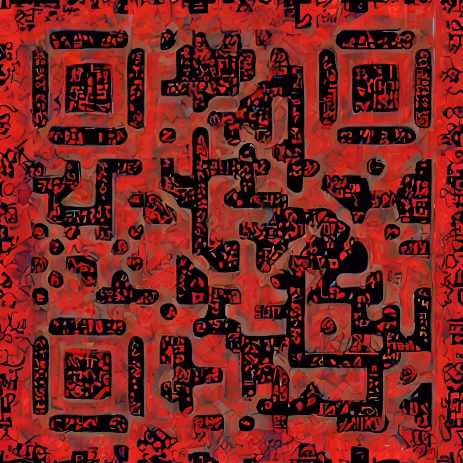 Red Black Glyph Pattern QR Code for Apparel — image 1