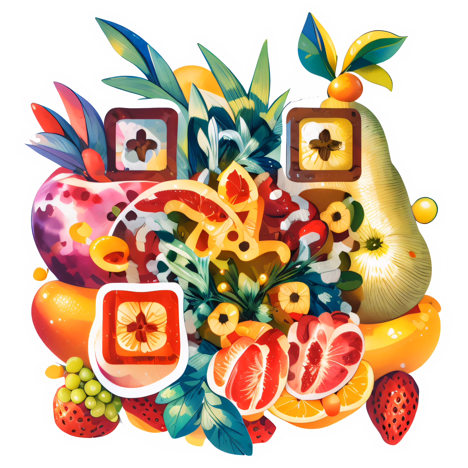Tropical Fruit Cluster Vector QR Code for Stickers — image 1