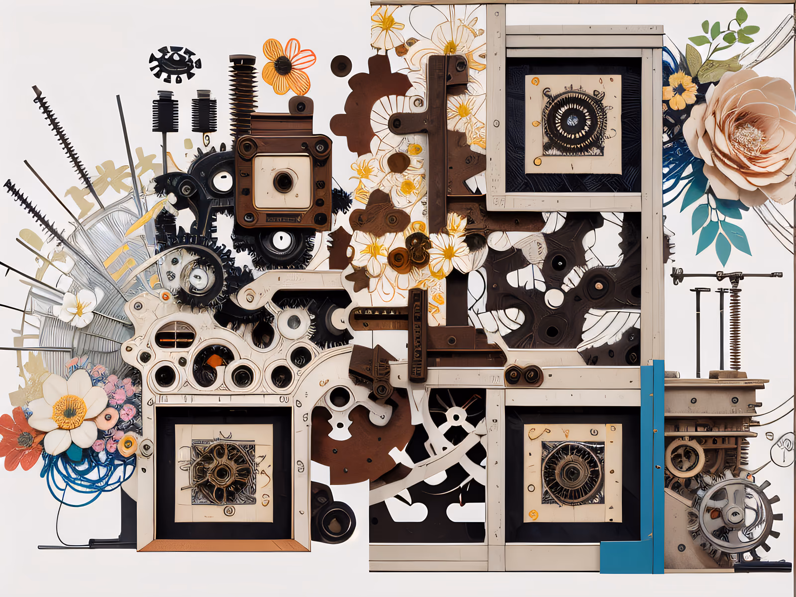 Gears and Paper Flowers Collage QR Code Art — image 1