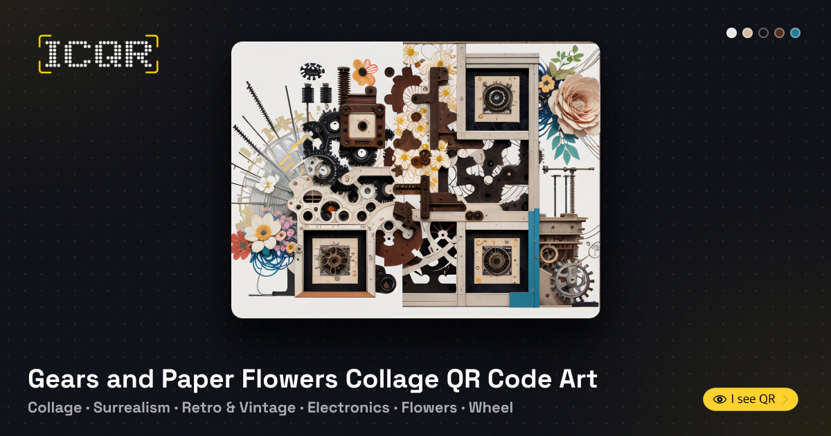 Gears and Paper Flowers Collage QR Code Art • ICQR