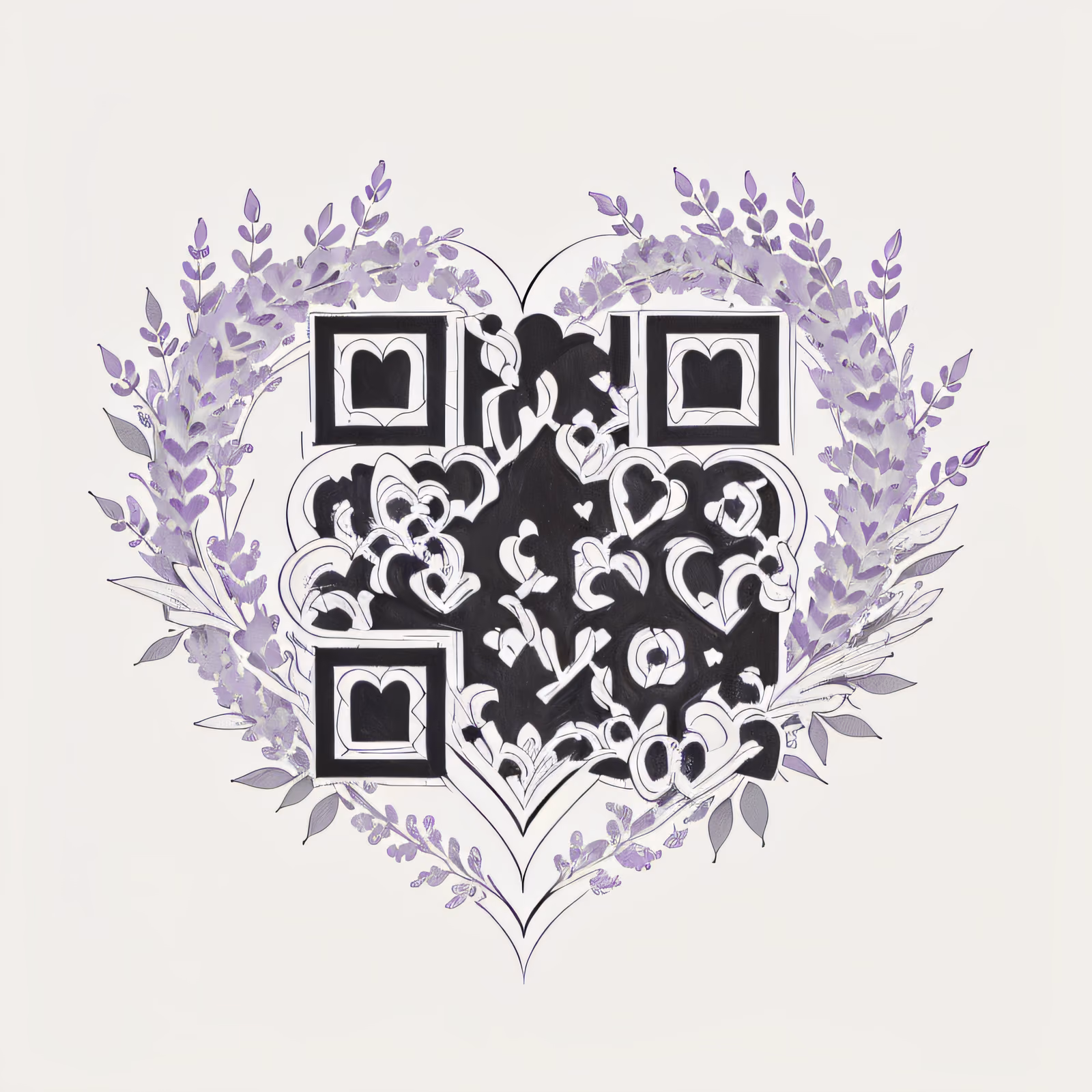 Lavender Heart Wreath Ink QR Code for Temporary Tattoos — image 1