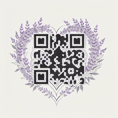 Lavender Heart Wreath Ink QR Code for Temporary Tattoos