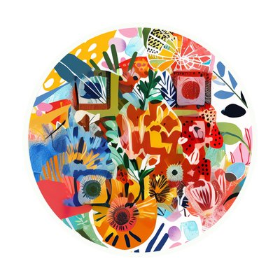 Colorful Botanical Collage QR Code for Stickers