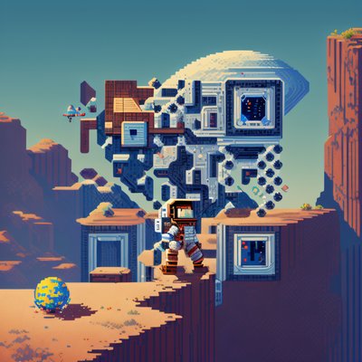 Pixel Astronaut on Alien Planet QR Code for Posters